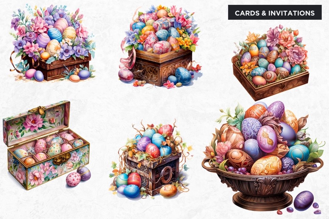 Elegant Easter Basket eggs clipart bundle for sublimation